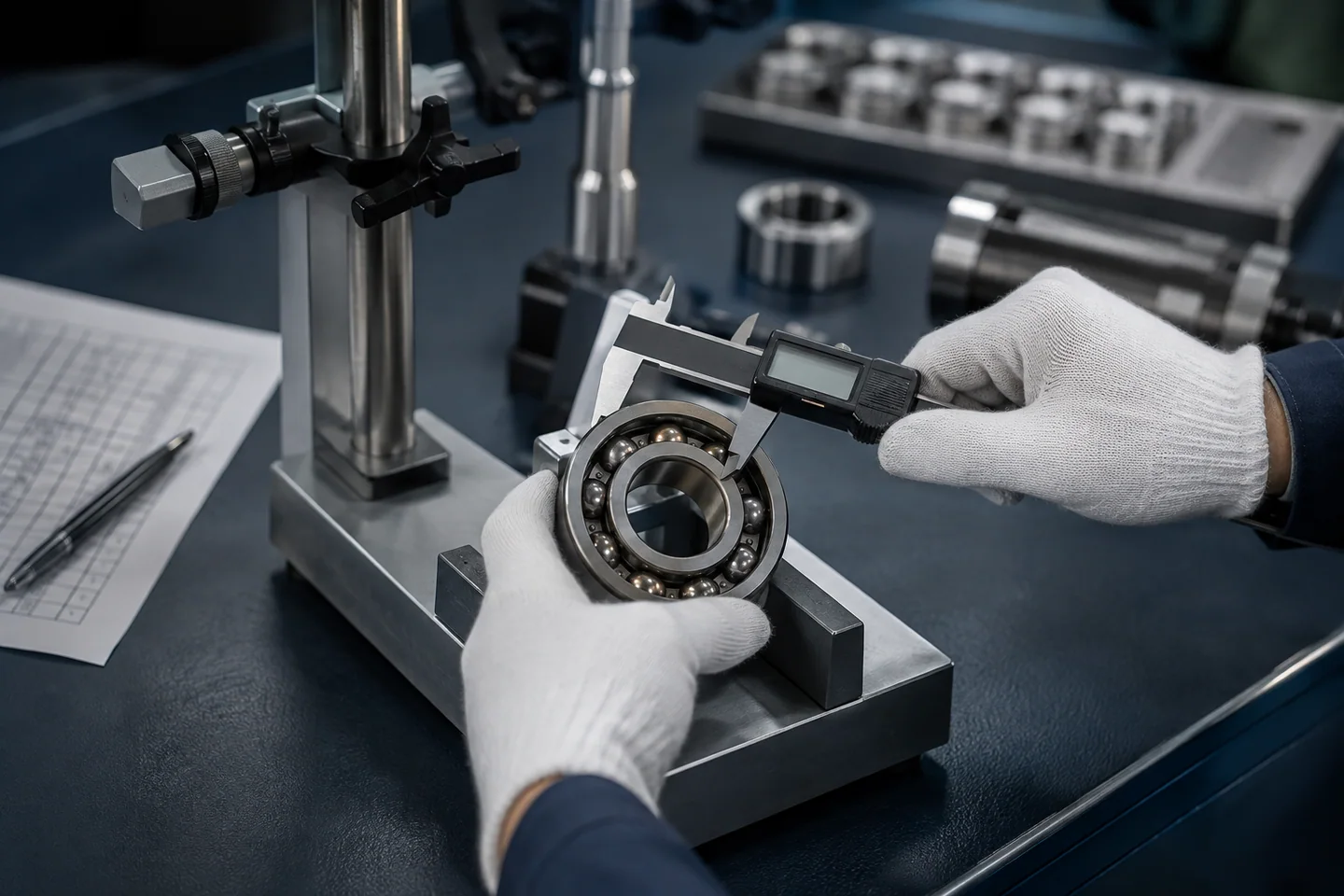 Dimensional inspection of a precision bearing with a digital caliper